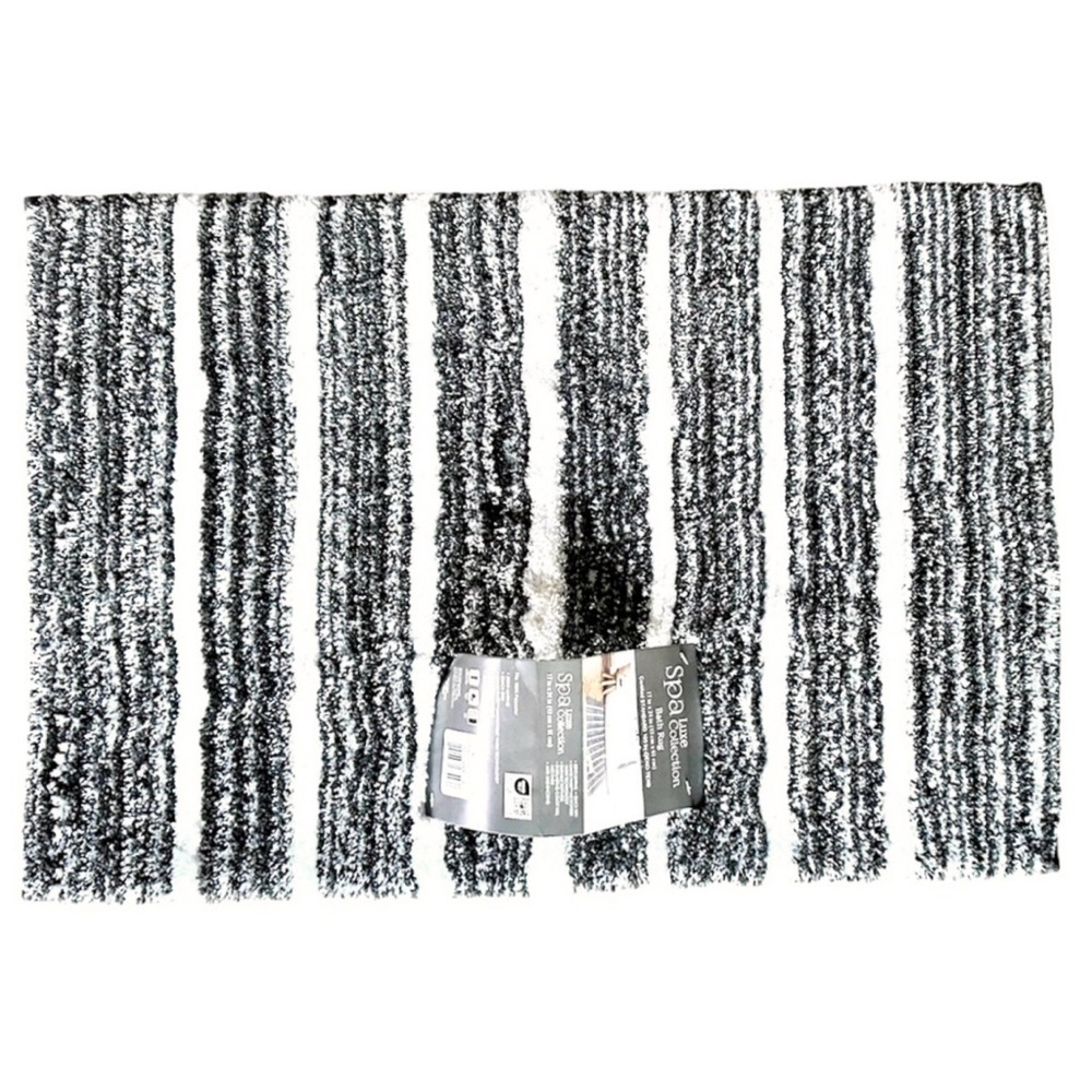 NEW Spa Luxe Gray & White Striped Soft Bath Rug VERY SOFT! Sustainably Made